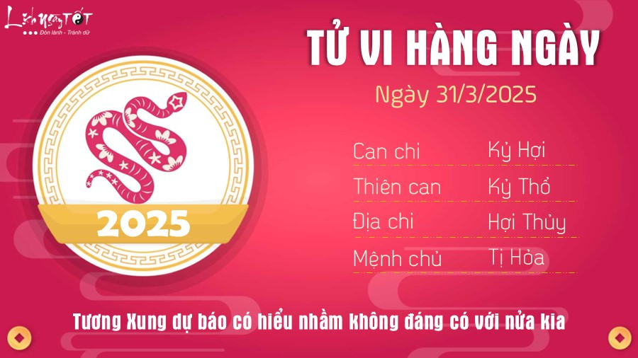 Tử vi tuổi Tỵ 31/3/2025 lịch ngày tốt