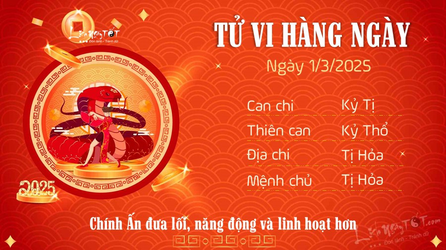 Tử vi tuổi Tỵ ngày 1/3/2025 năng động và tích cực