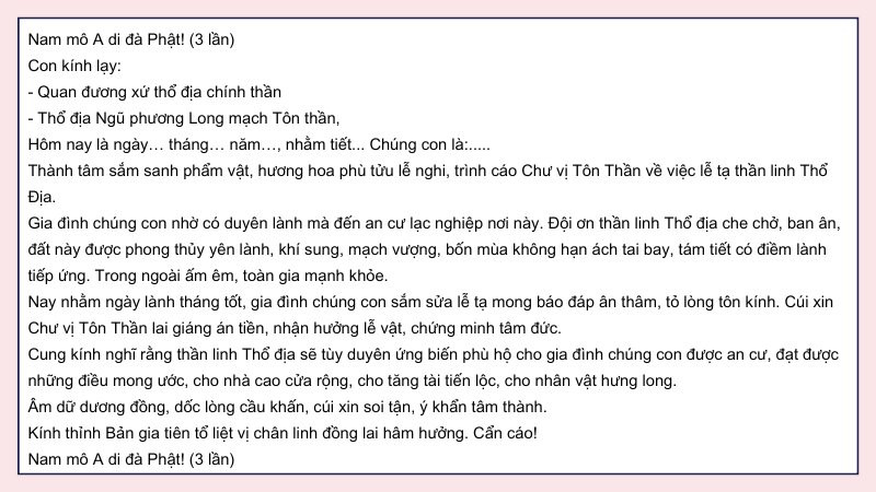 Văn Khấn Cúng Lễ Tạ Đất