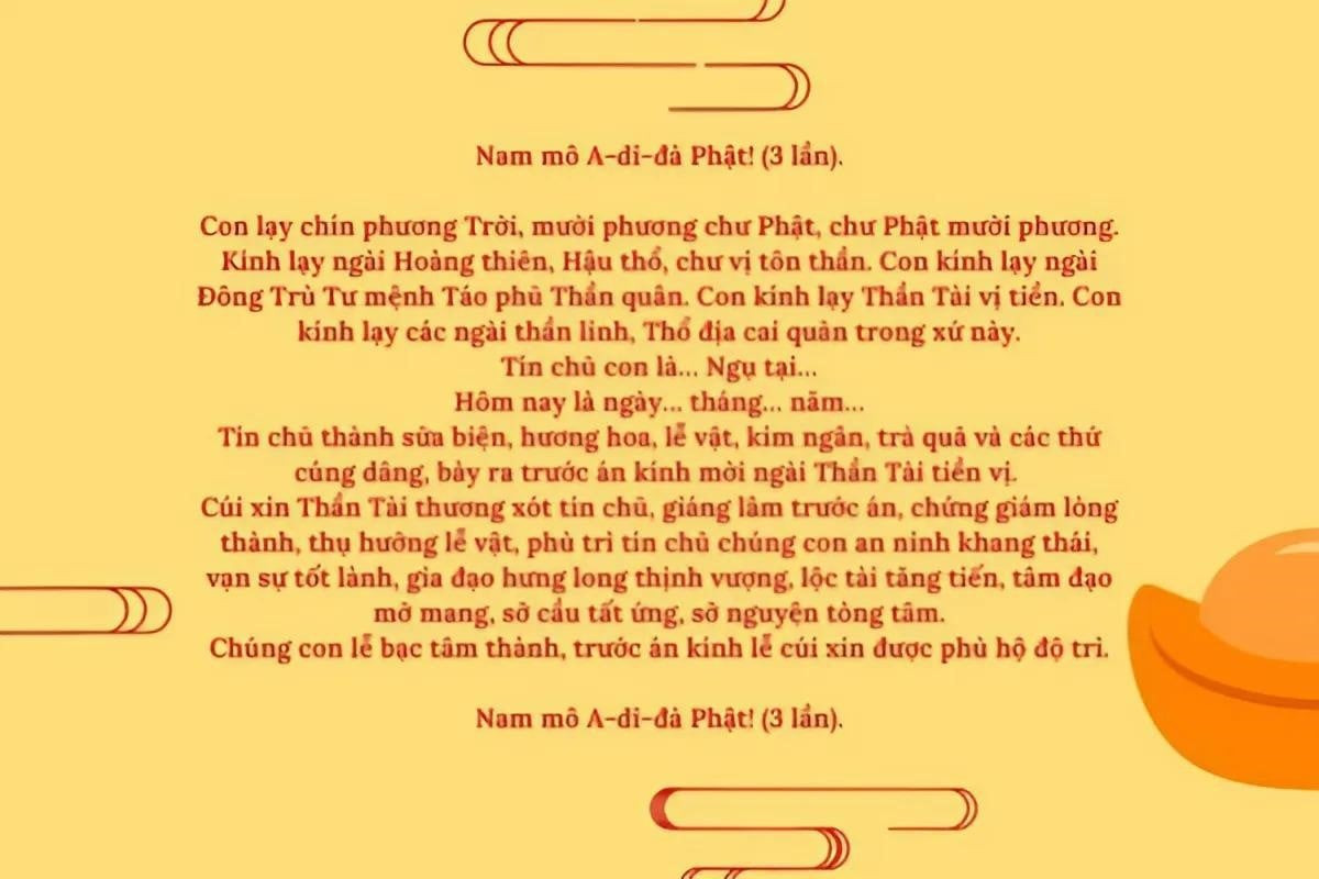 Văn khấn lễ cúng thần tài 2025 chi tiết