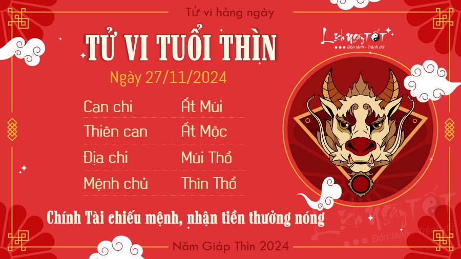 Xem tử vi 27/11/2024 - Tuổi Thìn
