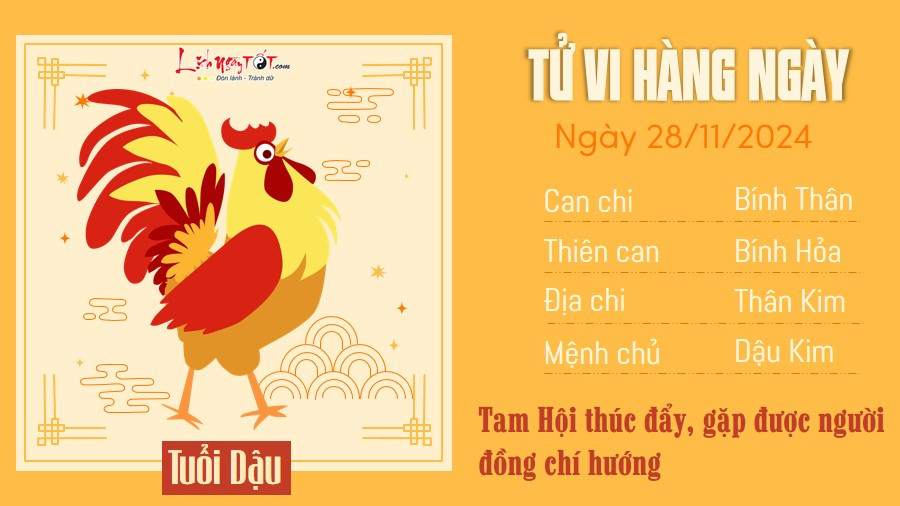 Xem tử vi ngày 28 tháng 11 năm 2024 cho tuổi Dậu, sự nghiệp bứt phá nhưng tình cảm cần chủ động hơn