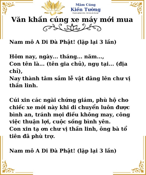 Bài văn khấn lễ vật cúng xe máy mới mua thể hiện lòng thành kính