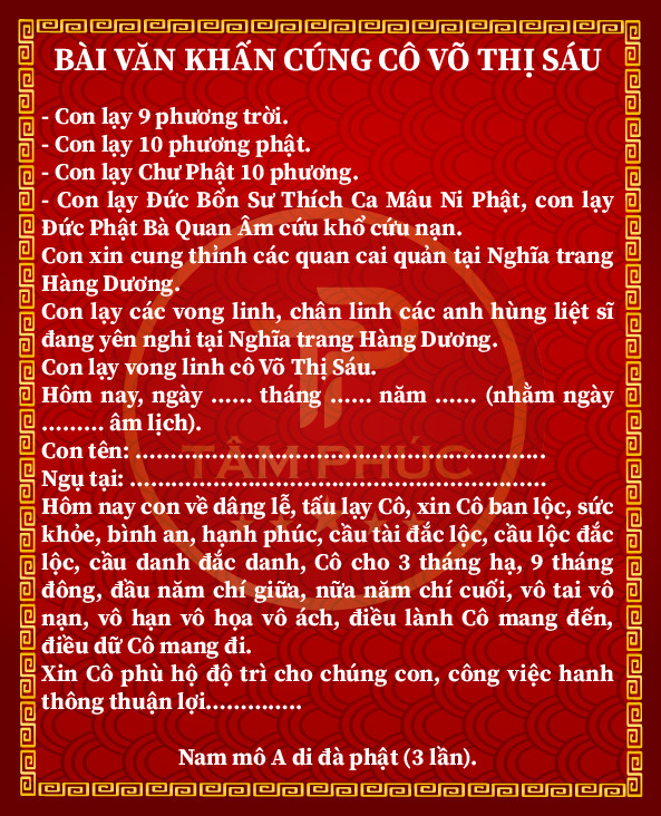Bản văn khấn xin lộc cô Sáu chi tiết và đầy đủ
