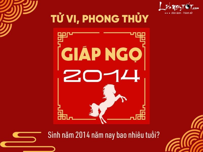 Bảng tổng hợp thông tin tử vi tuổi Giáp Ngọ 2014, bao gồm con giáp, mệnh, tuổi hiện tại