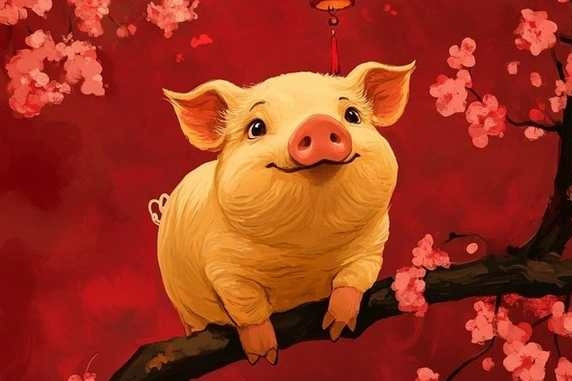 Biểu tượng heo vàng và các đồng tiền xu, thể hiện tài lộc và vận mệnh khi coi tử vi tuổi Hợi