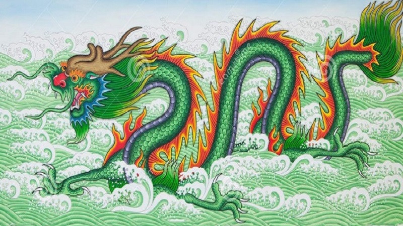 Biểu tượng rồng xanh cuộn mình, thể hiện sự vui vẻ và may mắn của sao Thanh Long trong công danh và hôn nhân