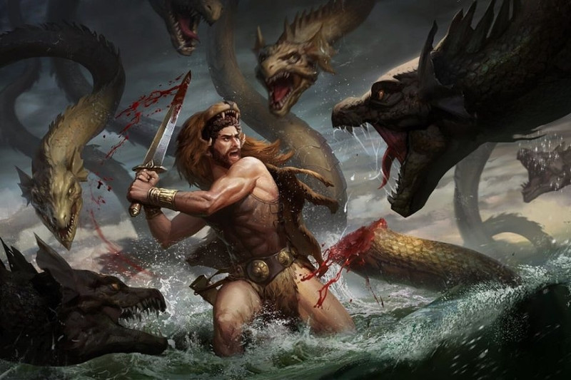 Bức tranh thần thoại Hy Lạp mô tả Hercules chiến đấu với Hydra, cùng sự xuất hiện của Carcinus, nguồn gốc cung hoàng đạo Cự Giải.