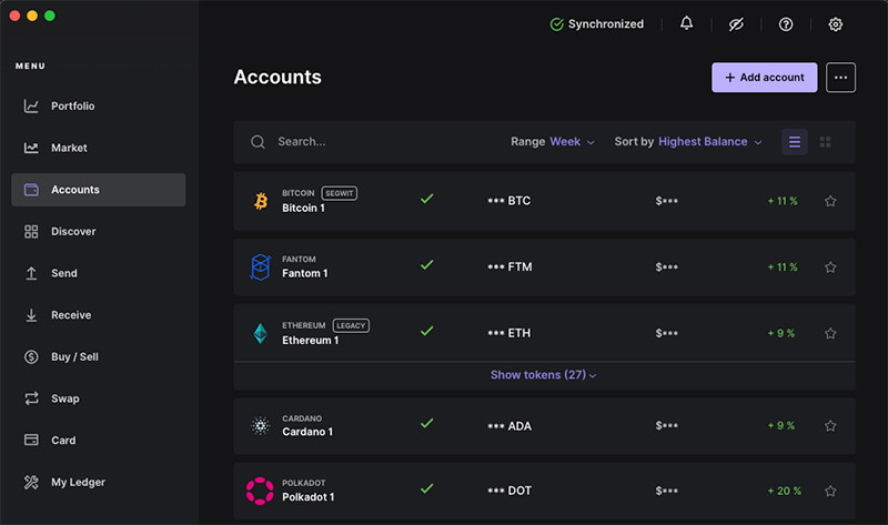 Chọn tài khoản trên Ledger Live để nhận tiền điện tử
