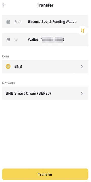 Chọn token và mạng lưới để chuyển tiền từ ví Binance