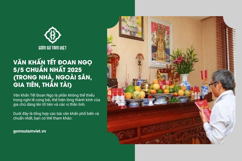 Gia chủ thành kính đọc văn khấn ngày 5/5 trước bàn thờ gia tiên.