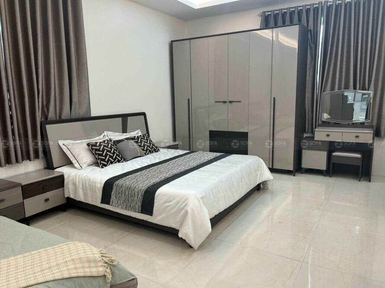 Giường ngủ trong phòng hiện đại, bố trí hài hòa