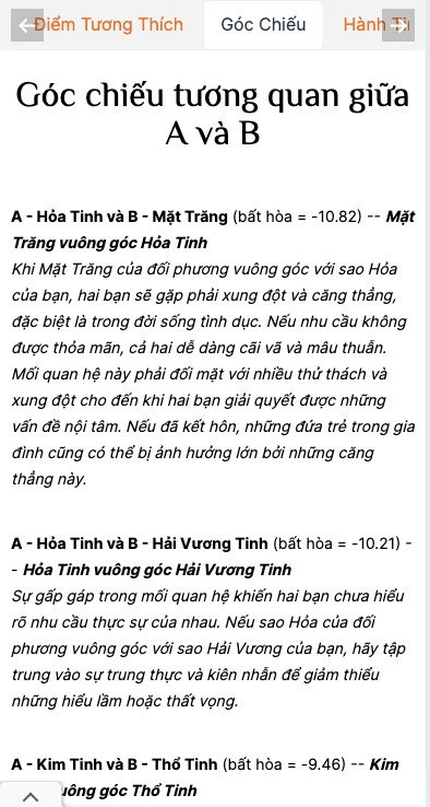 Góc chiếu tương quan trong lá số tử vi cặp đôi