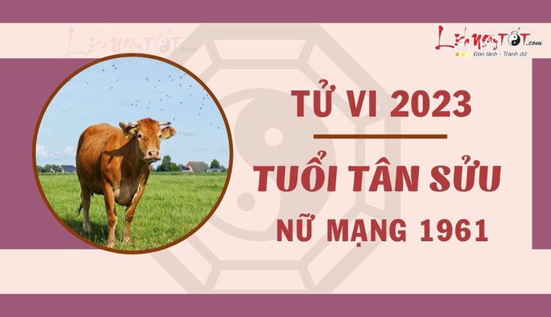 Hình ảnh minh họa tử vi tuổi Tân Sửu 1961 nữ mạng năm 2023 với biểu tượng con trâu và các yếu tố phong thủy