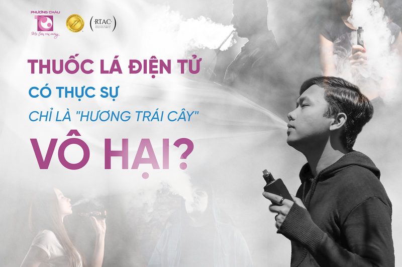 Hình ảnh một thiết bị thuốc lá điện tử với luồng khói, minh họa cho thuốc lá điện tử vị trái cây đang được sử dụng phổ biến.