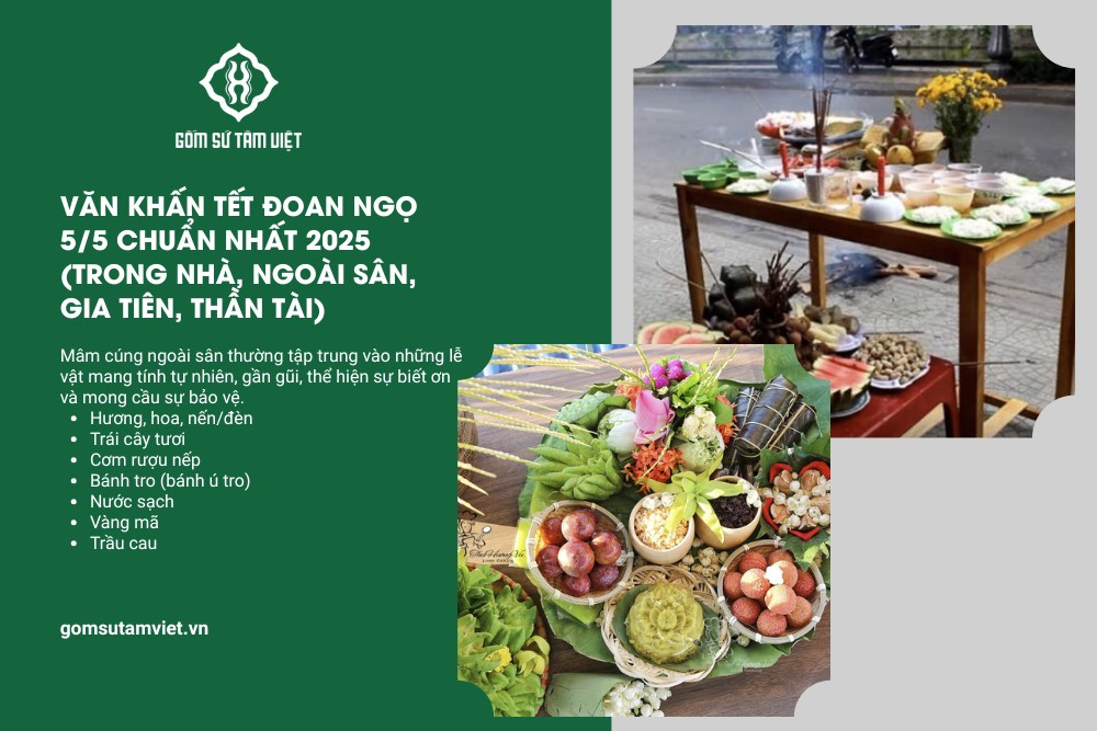 Mâm cúng ngoài sân cùng văn khấn Tết Đoan Ngọ 2025 cầu mong bình an
