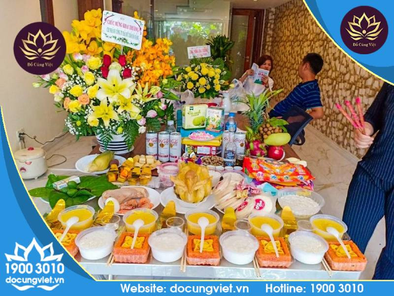 Mâm lễ vật cúng khai trương đầy đủ theo truyền thống tâm linh
