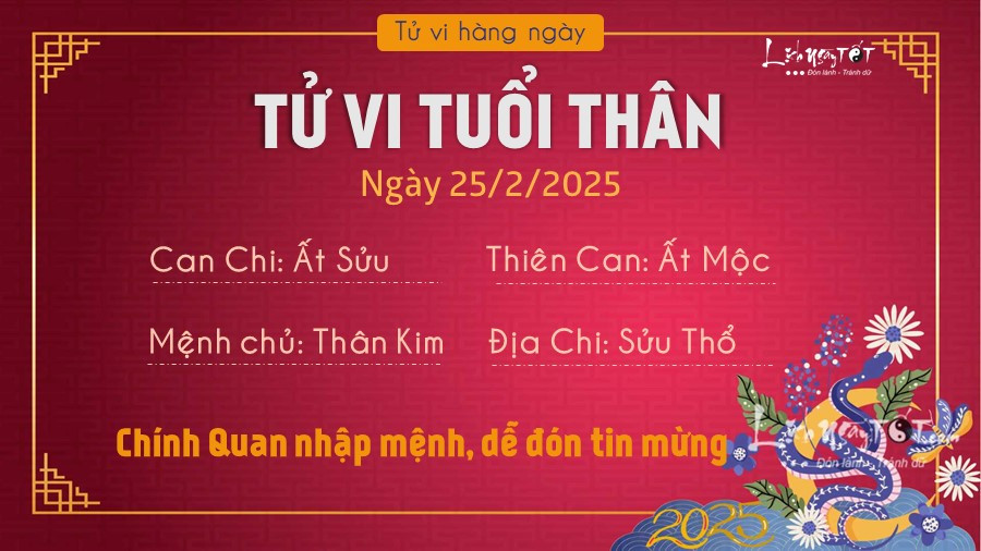 Người tuổi Thân đón tin vui sự nghiệp và nhân duyên thăng hoa trong tử vi ngày 25/2/2025.