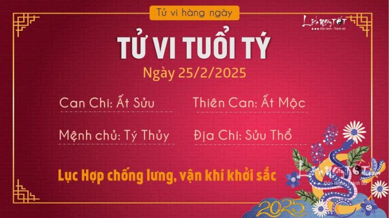 Người tuổi Tý đón vận may bất ngờ trong công việc và tình cảm, đặc biệt vào tử vi ngày 25/2/2025.