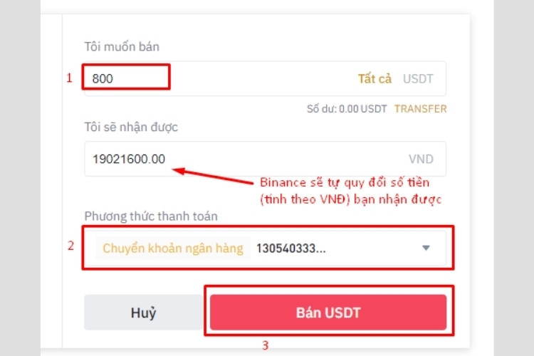 Nhập số lượng USDT muốn bán trên Binance P2P