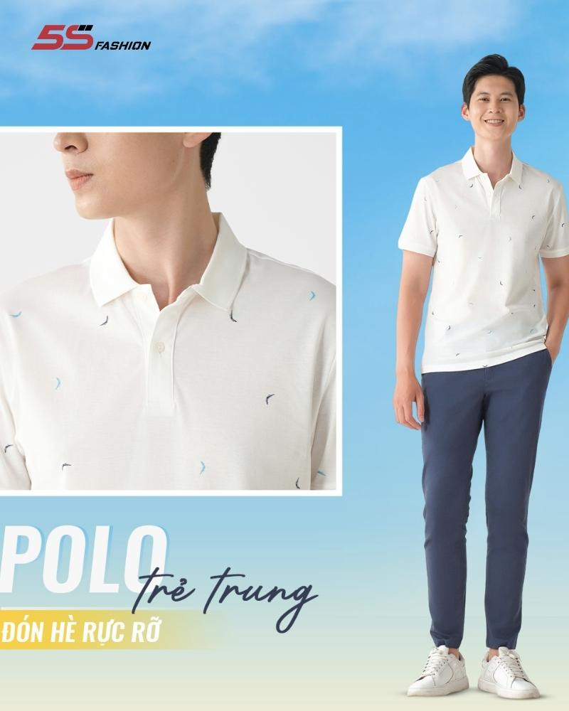 Phối áo Polo trắng với quần âu cho nam Giáp Thân 2004