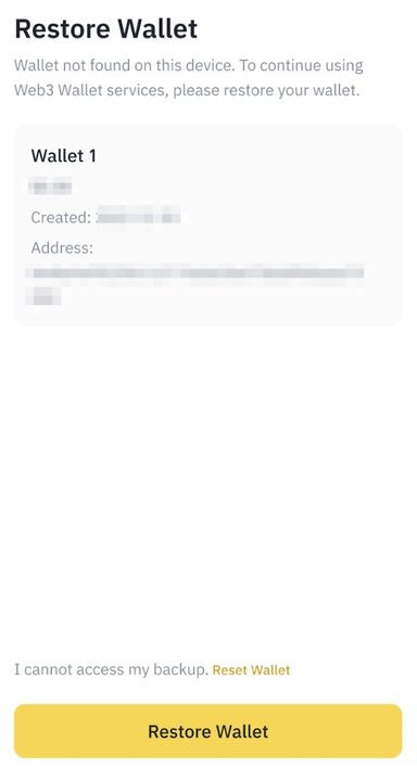 Quy trình khôi phục ví Web3 Binance trước khi thực hiện giao dịch rút tiền