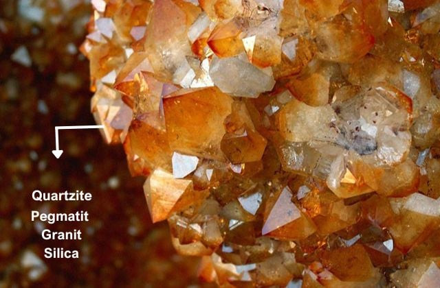 Tinh thể đá Citrine hiển thị cấu trúc hóa học SiO2