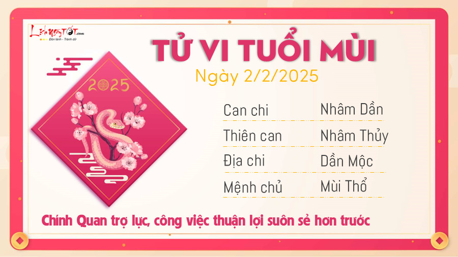 Tử vi 2/2/2025 tuổi Mùi: Sự nghiệp tiến triển, tình cảm gặp trở ngại