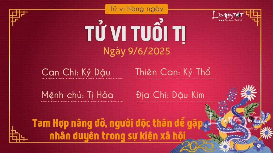 Tử vi 9/6/2025 tuổi Tỵ: Tin vui công việc và cân nhắc chi tiêu