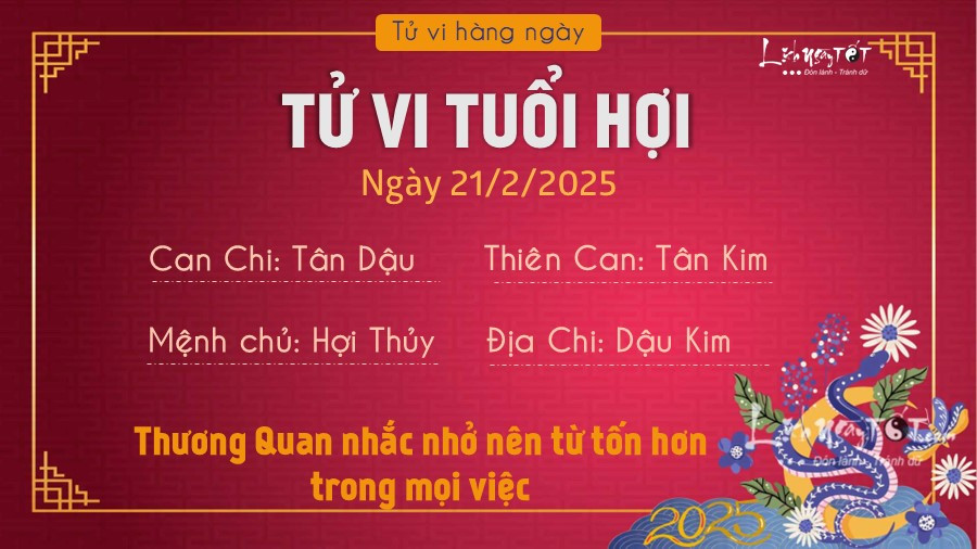 Tử vi may mắn tuổi Hợi 21/2/2025
