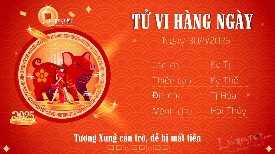 Tử vi ngày 30/4/2025 chi tiết cho tuổi Hợi