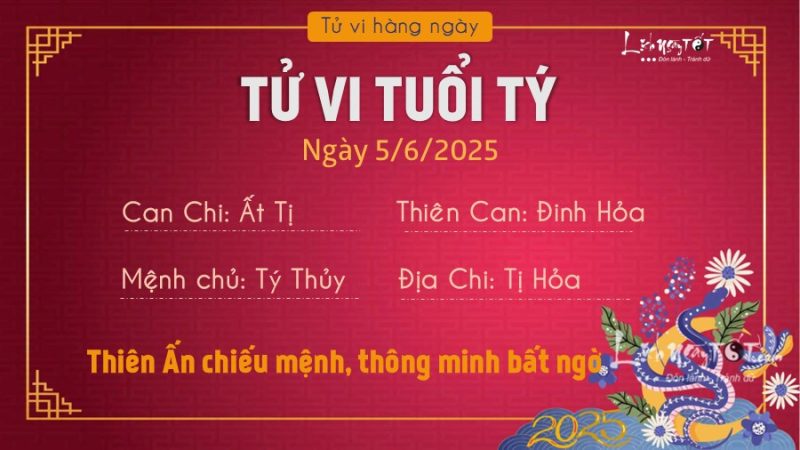 Tử vi ngày 5 tháng 6 năm 2025 tuổi Tý: Vận trình công việc thăng hoa, tài lộc cần cẩn trọng