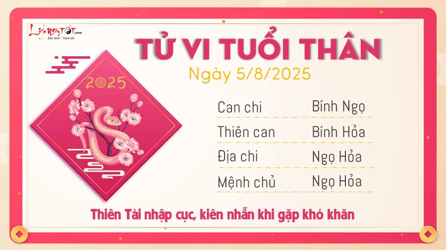 Tử vi ngày 5 tháng 8 năm 2025 tuổi Thân cần kiên nhẫn