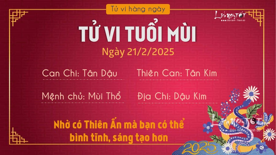 Tử vi tình cảm tuổi Mùi 21/2/2025