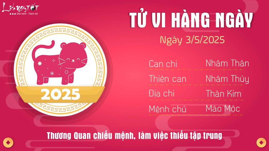 Tử vi tuổi Mão ngày 3 tháng 5 năm 2025