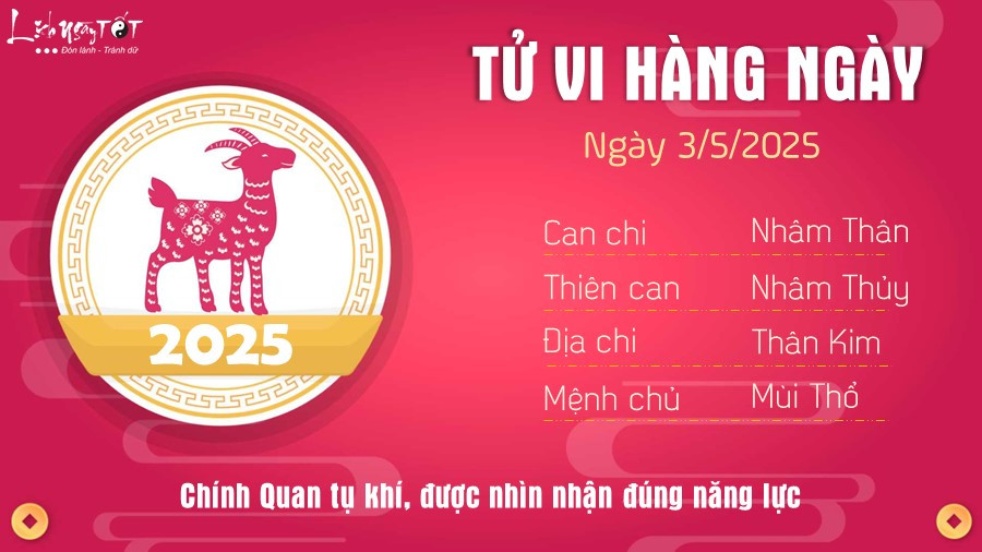 Tử vi tuổi Mùi ngày 3 tháng 5 năm 2025
