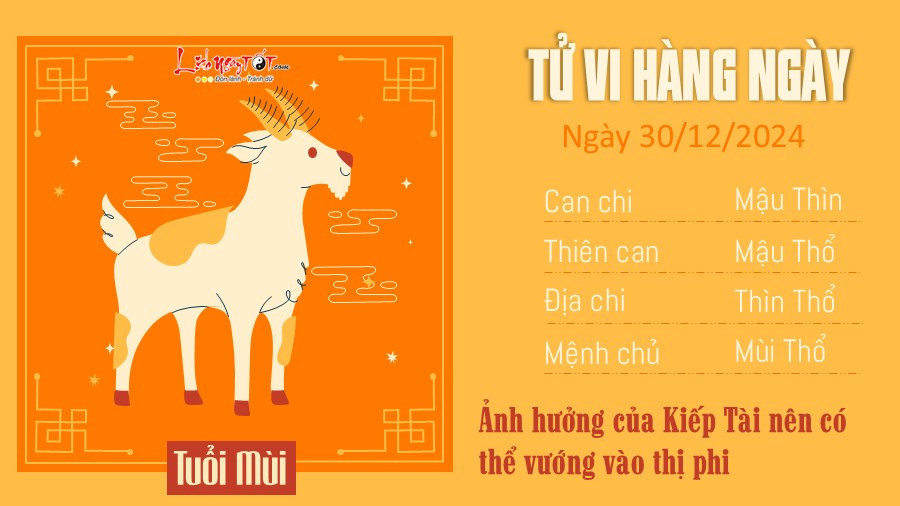 Tử vi tuổi Mùi ngày 30/12/2024 có thể gặp thị phi, cần giữ bình tĩnh