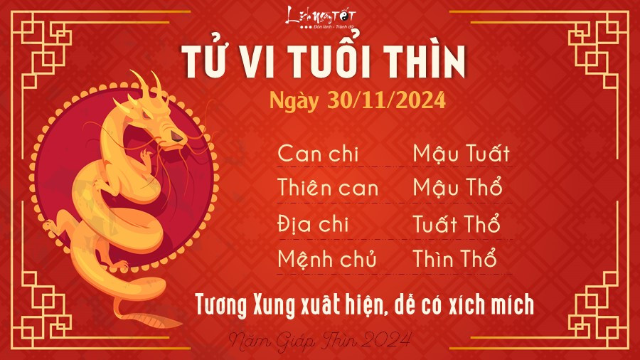 Tử vi tuổi Thìn ngày 30 tháng 11 năm 2024 - Cần cẩn trọng trong mọi mối quan hệ