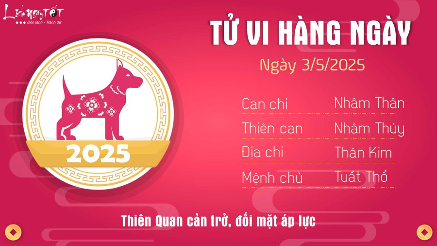 Tử vi tuổi Tuất ngày 3 tháng 5 năm 2025