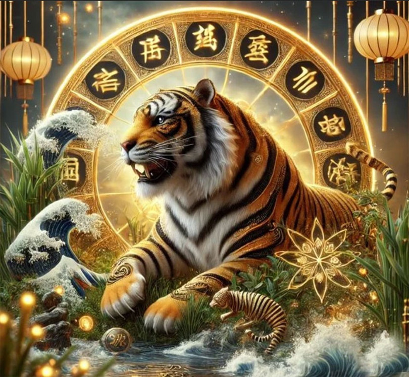 Tuổi Dần với hình ảnh con giáp mạnh mẽ và quyết đoán, biểu tượng cho sự thăng tiến trong tử vi tuần mới