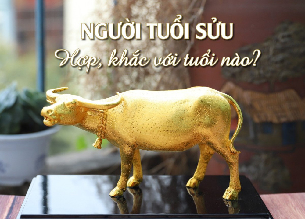 Tượng trâu vàng phong thủy cùng chuột và gà, biểu tượng cho sự hợp tuổi trong kinh doanh của con gái tuổi Trâu