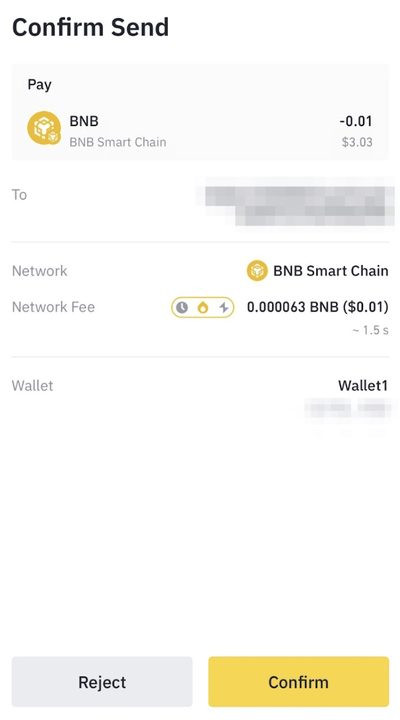Xác nhận chuyển tiền từ ví Web3 sang Binance bao gồm phí gas